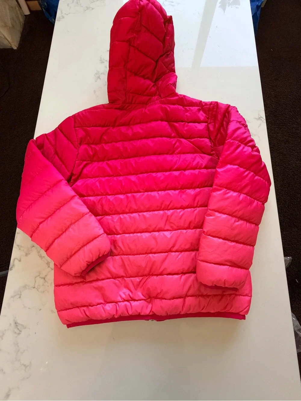 Eddie Bauer Girls Bright Pink Hooded Puffer Jacket Reversible